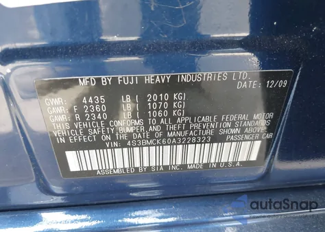 2010 Subaru Legacy 2.5I Limited из США, поврежденный, VIN 4S3BMCK60A3228323